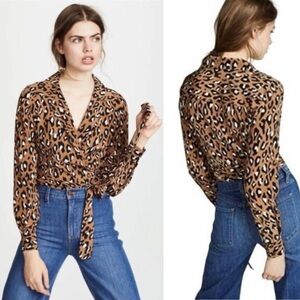 Diane Von Furstenberg Leopard Print Wrap Top - Brown and Black
